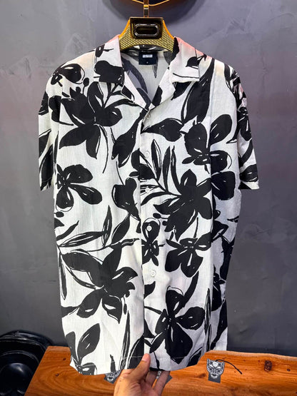 Chemise Floral Ink Brush — Blanc Noir 265