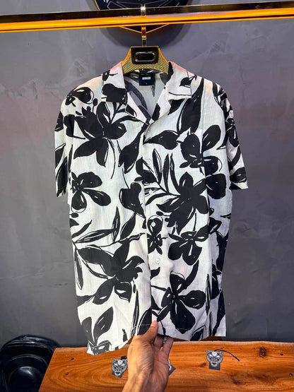 Chemise Floral Ink Brush — Blanc Noir 265