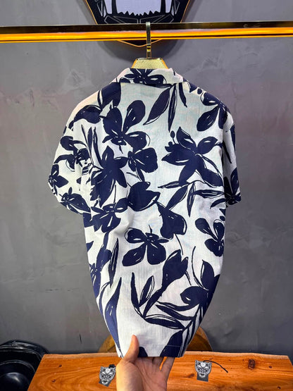 Chemise Floral Ink Brush — Blanc Blue 265