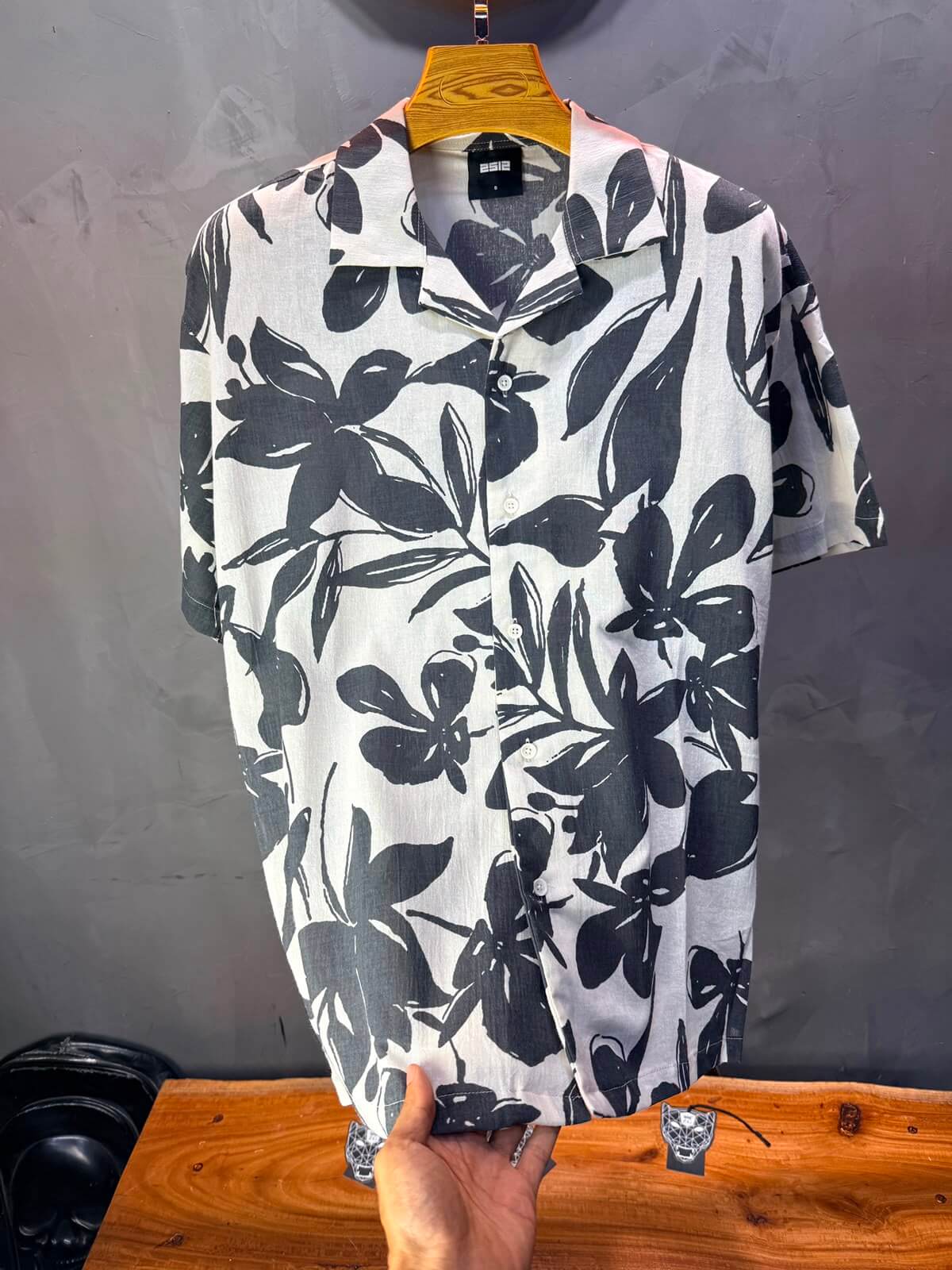 Chemise Floral Ink Brush — Blanc Grey 265