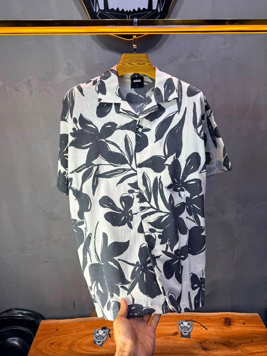 Chemise Floral Ink Brush — Blanc Grey 265