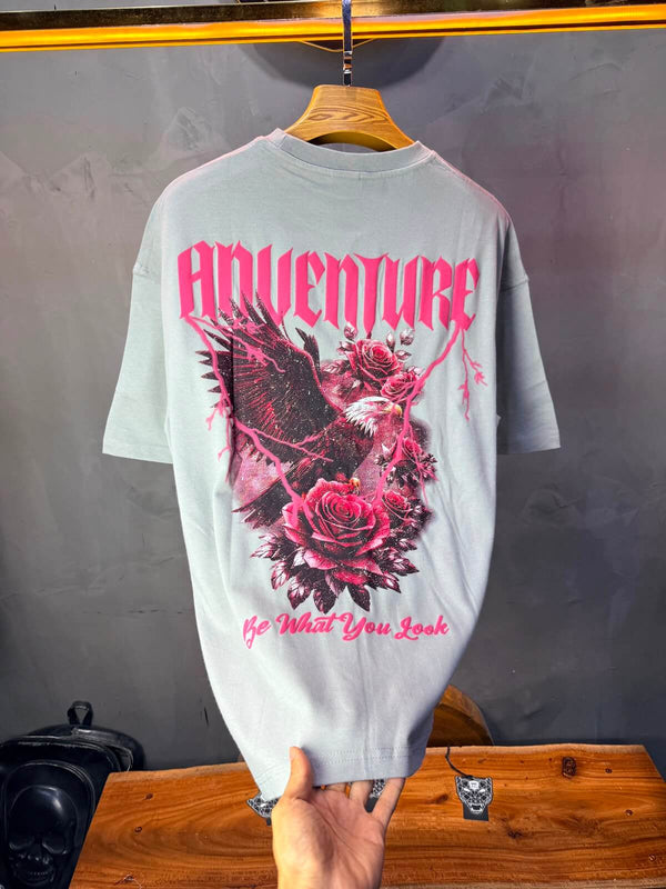 T-Shirt Adventure — Eagle & Roses — Gris Sage 101