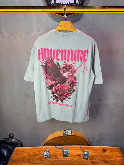 T-Shirt Adventure — Eagle & Roses — Gris Sage 101