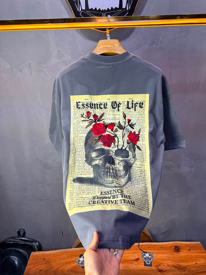 T-Shirt Essence Of Life — Skull & Roses — Grey 169