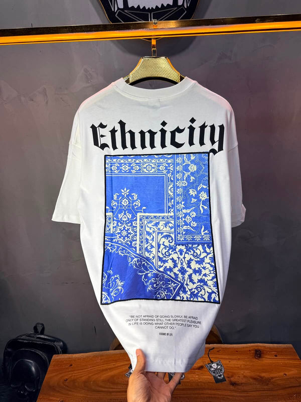 T-Shirt Ethnicity — Arabesque Bleu — Blanc 170