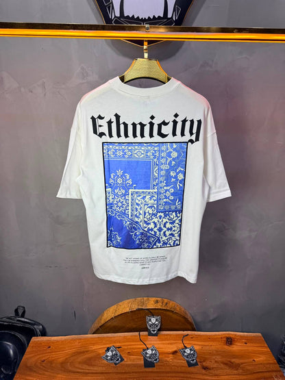 T-Shirt Ethnicity — Arabesque Bleu — Blanc 170