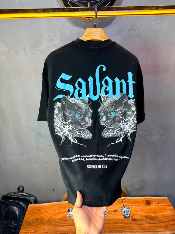 T-Shirt Savant — Twin Cats Gothic — Noir 138