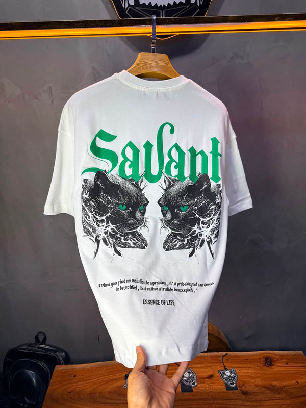 T-Shirt Savant — Twin Cats Gothic — Blanc 138