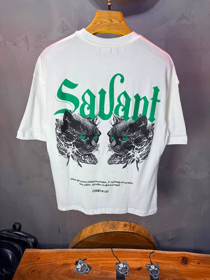 T-Shirt Savant — Twin Cats Gothic — Blanc 138