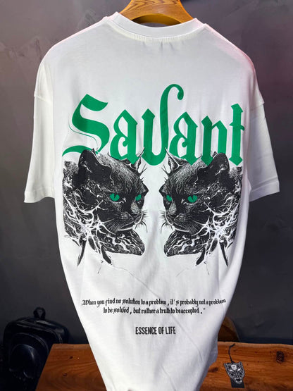 T-Shirt Savant — Twin Cats Gothic — Blanc 138