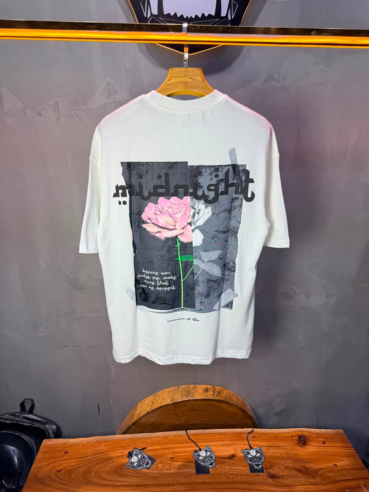 T-Shirt Midnight — Rose & Citation — Blanc 139