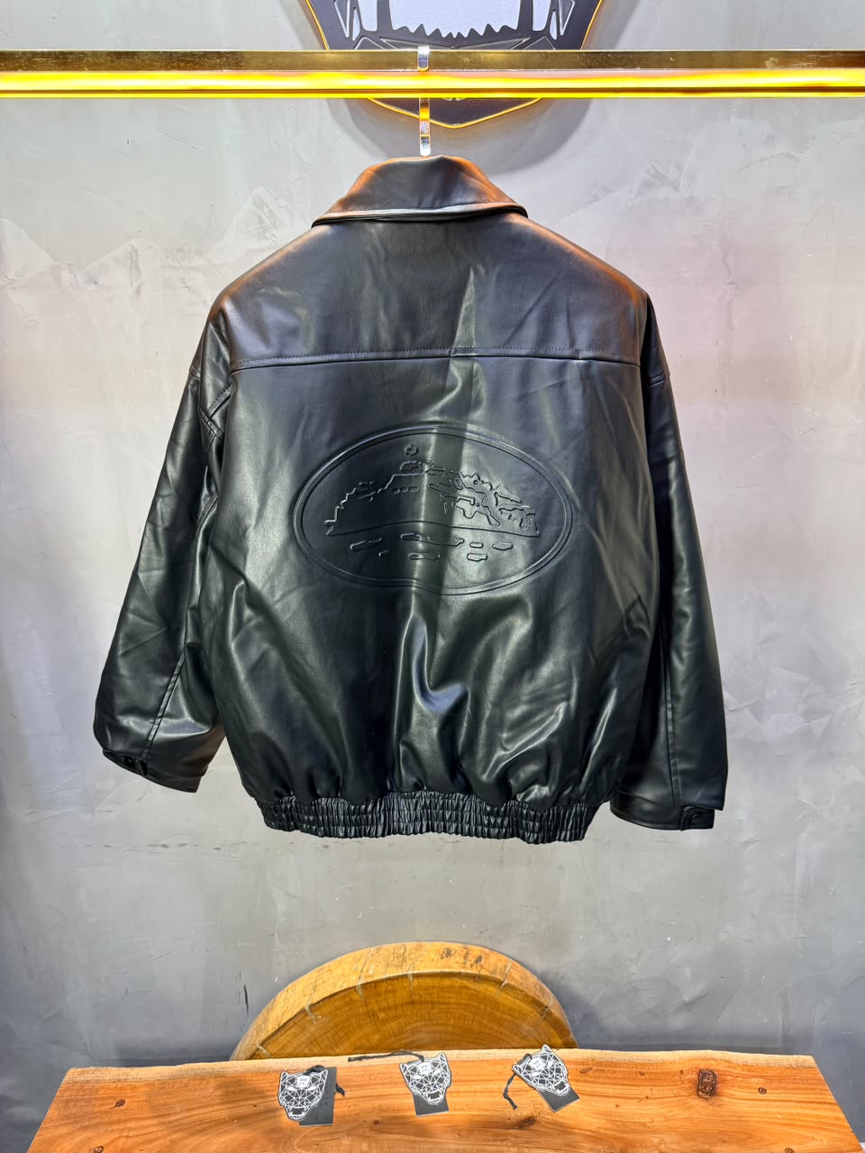 Veste oversize homme noire effet cuir doublée