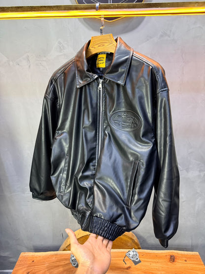 Veste oversize homme noire effet cuir doublée
