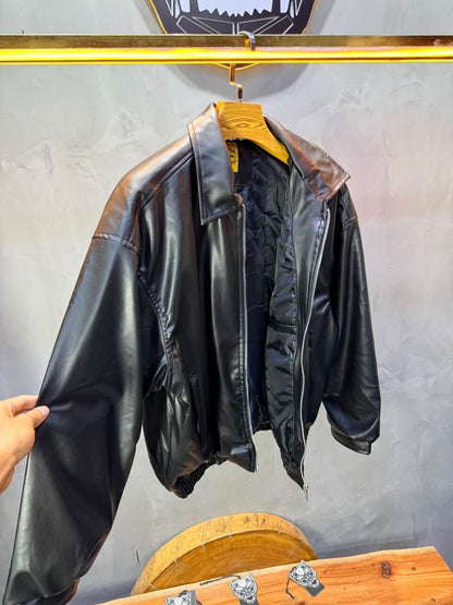 Veste oversize homme noire effet cuir doublée