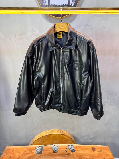 Veste oversize homme noire effet cuir doublée