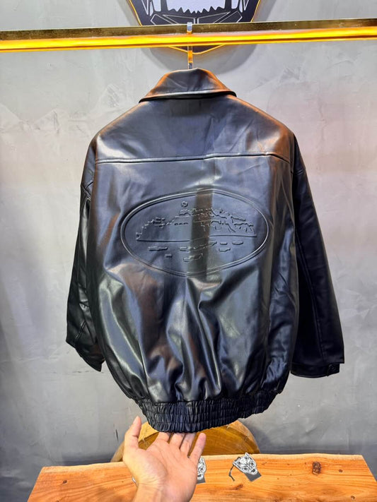 Veste oversize homme noire effet cuir doublée
