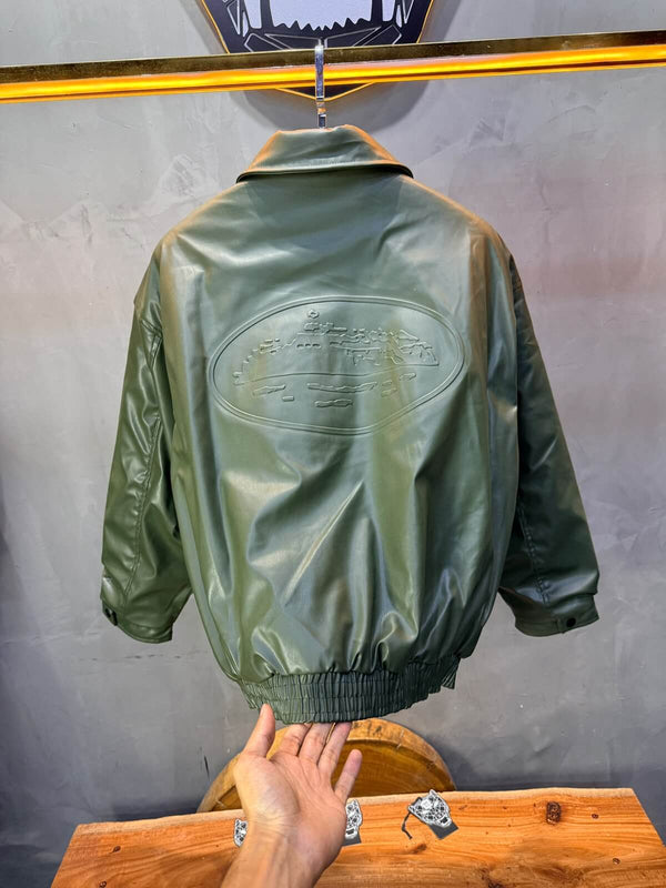 Veste oversize homme Vert effet cuir doublée