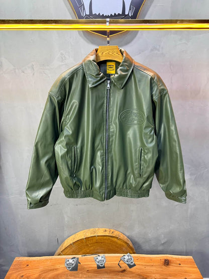 Veste oversize homme Vert effet cuir doublée