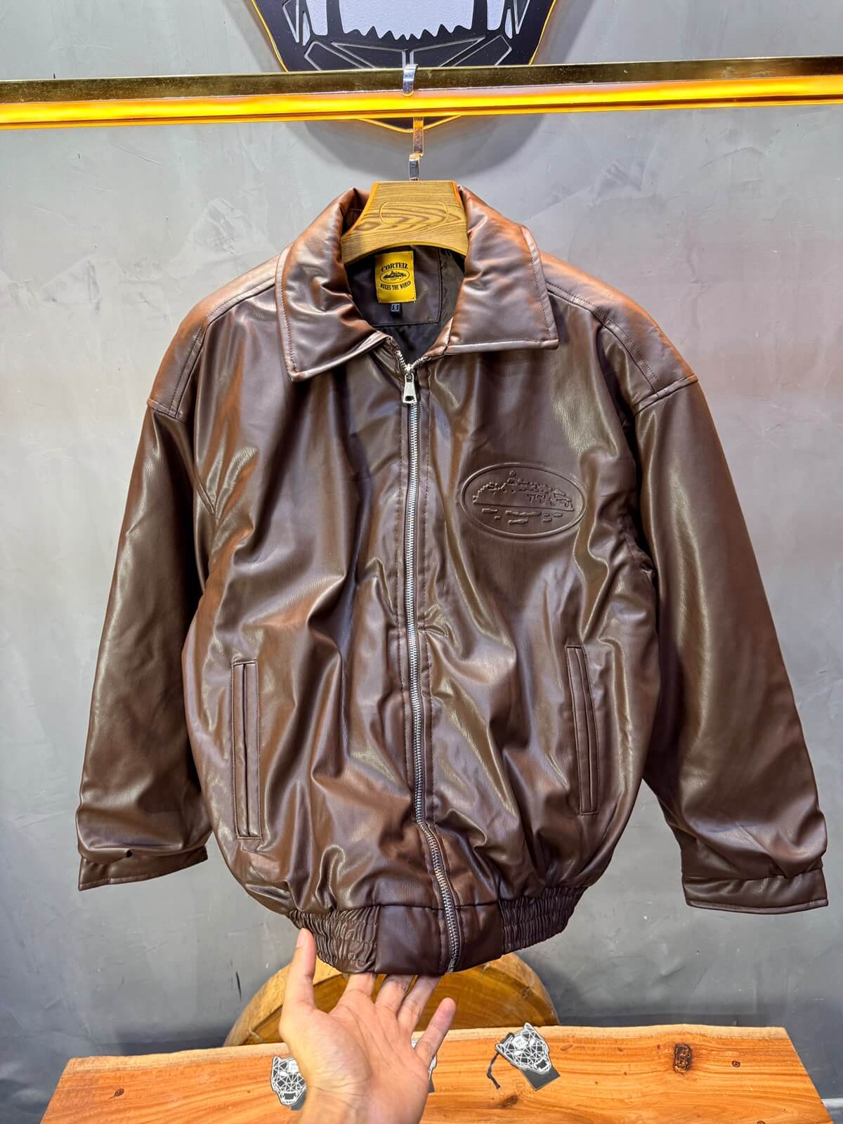 Veste oversize homme Brown cuir doublée