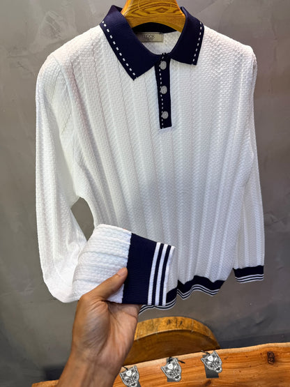 Pull homme  à col polo Regular Blanc 8005