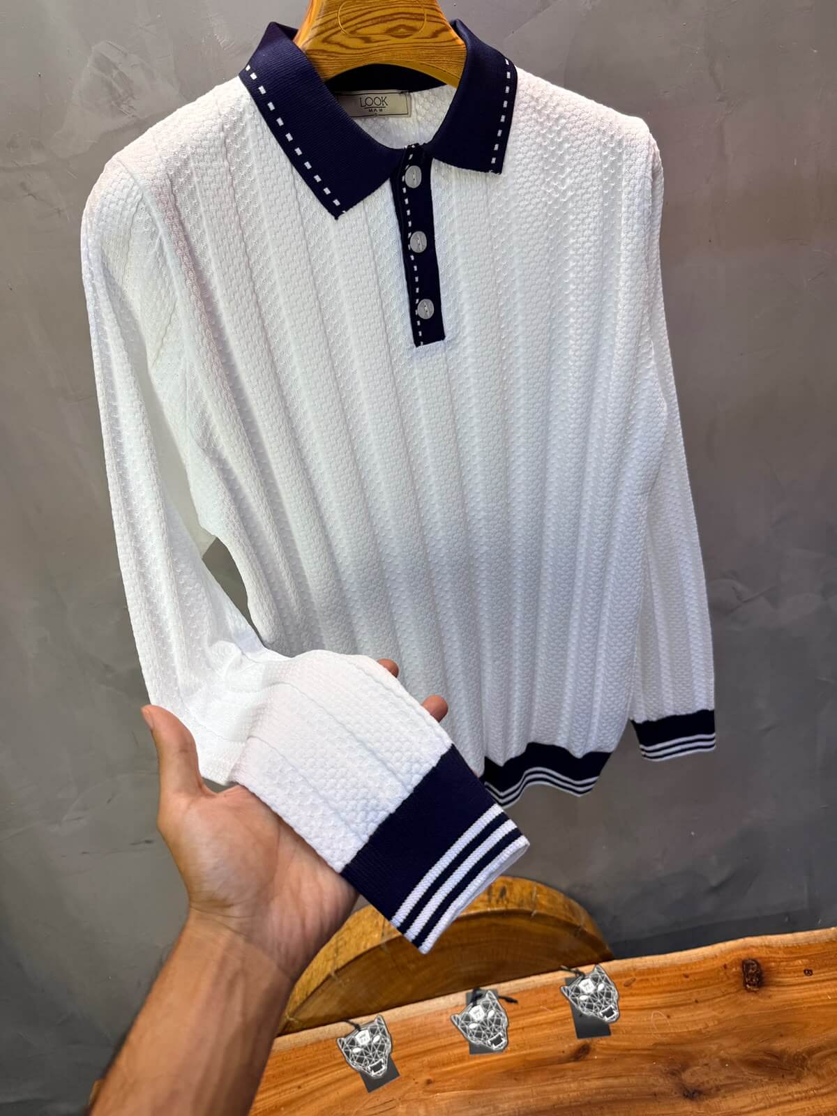 Pull homme  à col polo Regular Blanc 8005