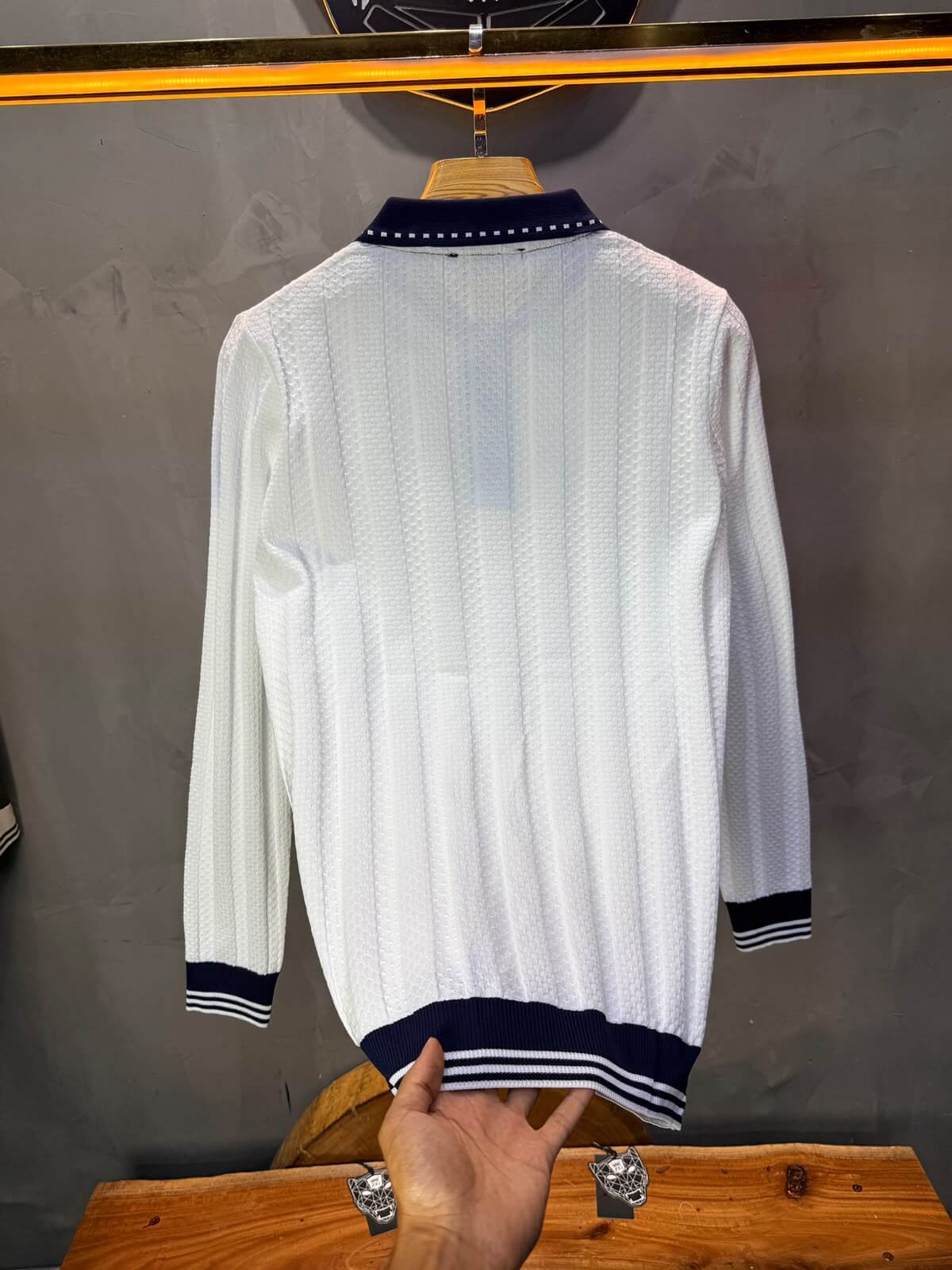 Pull homme  à col polo Regular Blanc 8005
