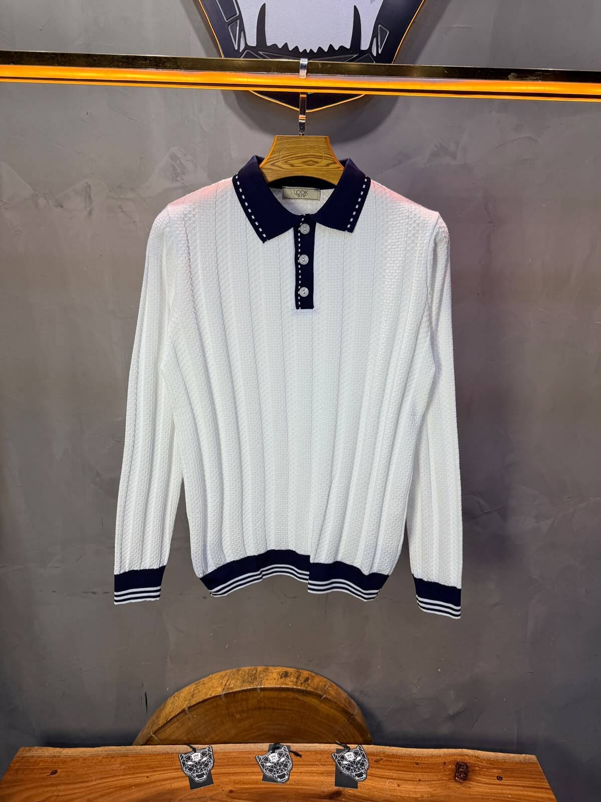 Pull homme  à col polo Regular Blanc 8005