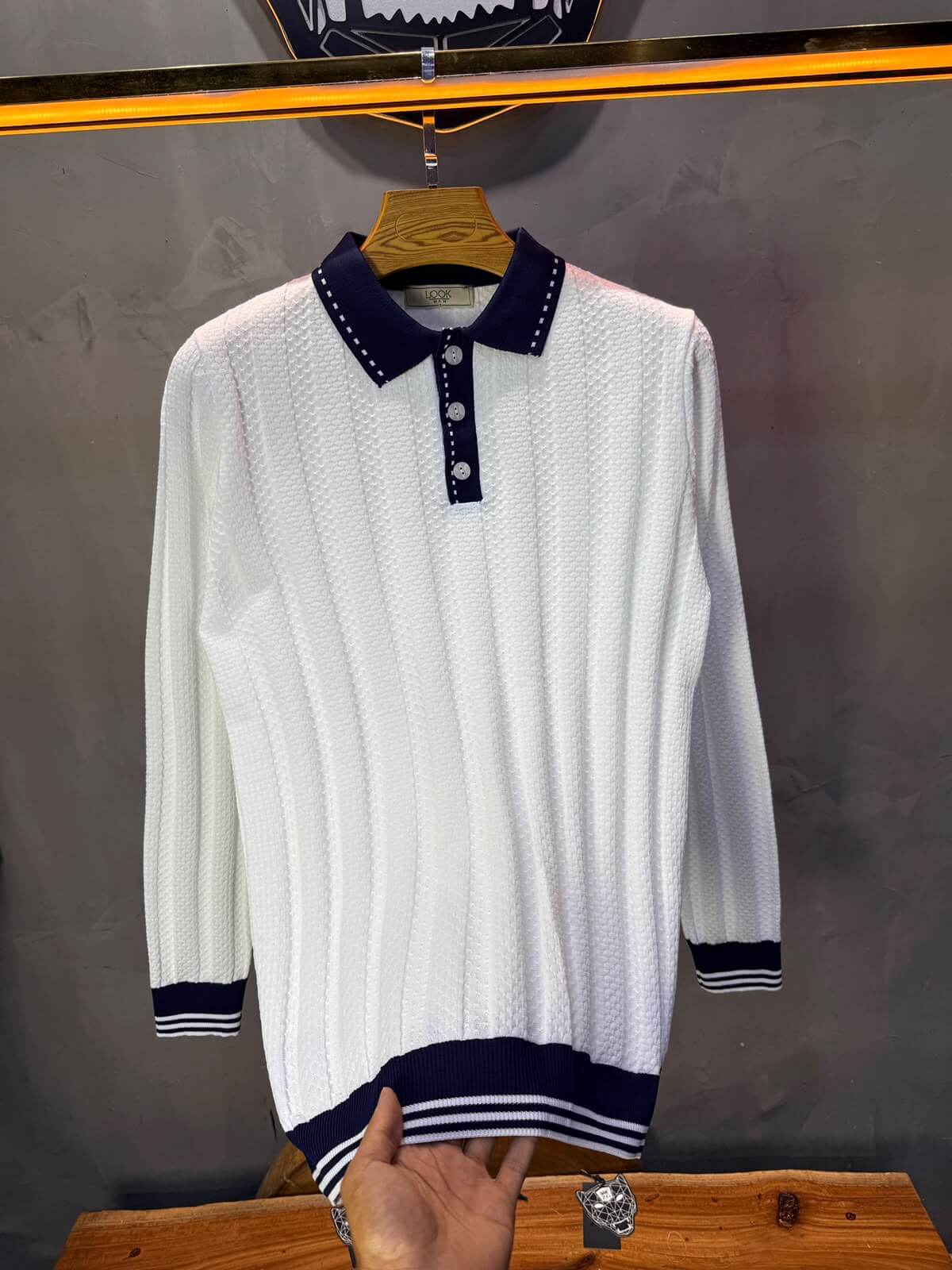 Pull homme  à col polo Regular Blanc 8005