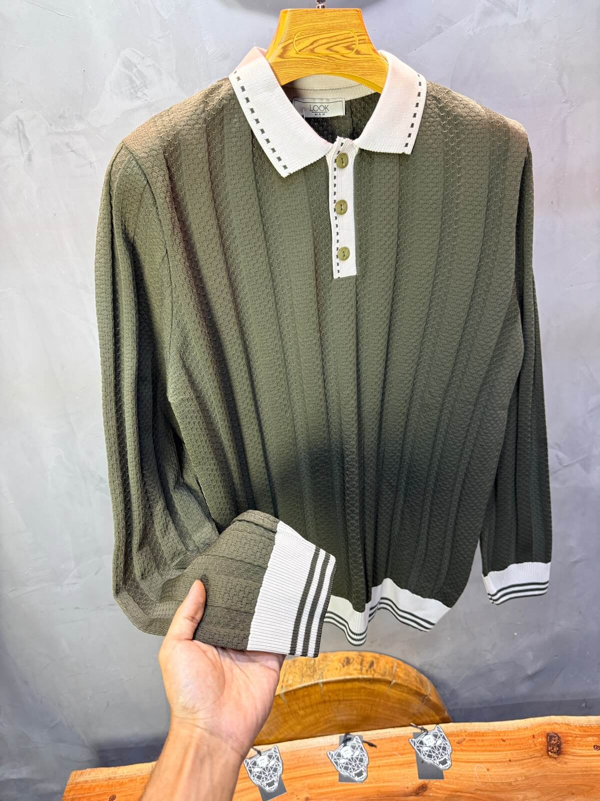 Pull homme  à col polo Regular Vert 8005