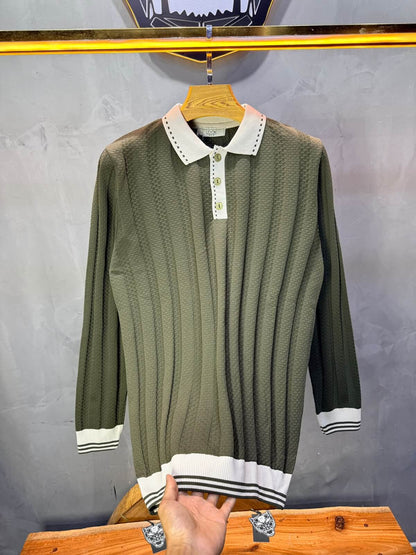 Pull homme  à col polo Regular Vert 8005