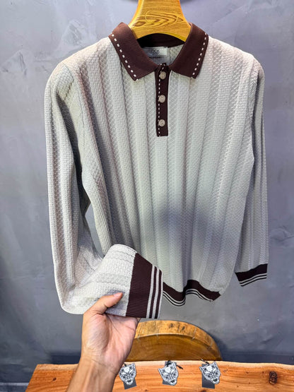 Pull homme  à col polo Regular Beige foncé 8005