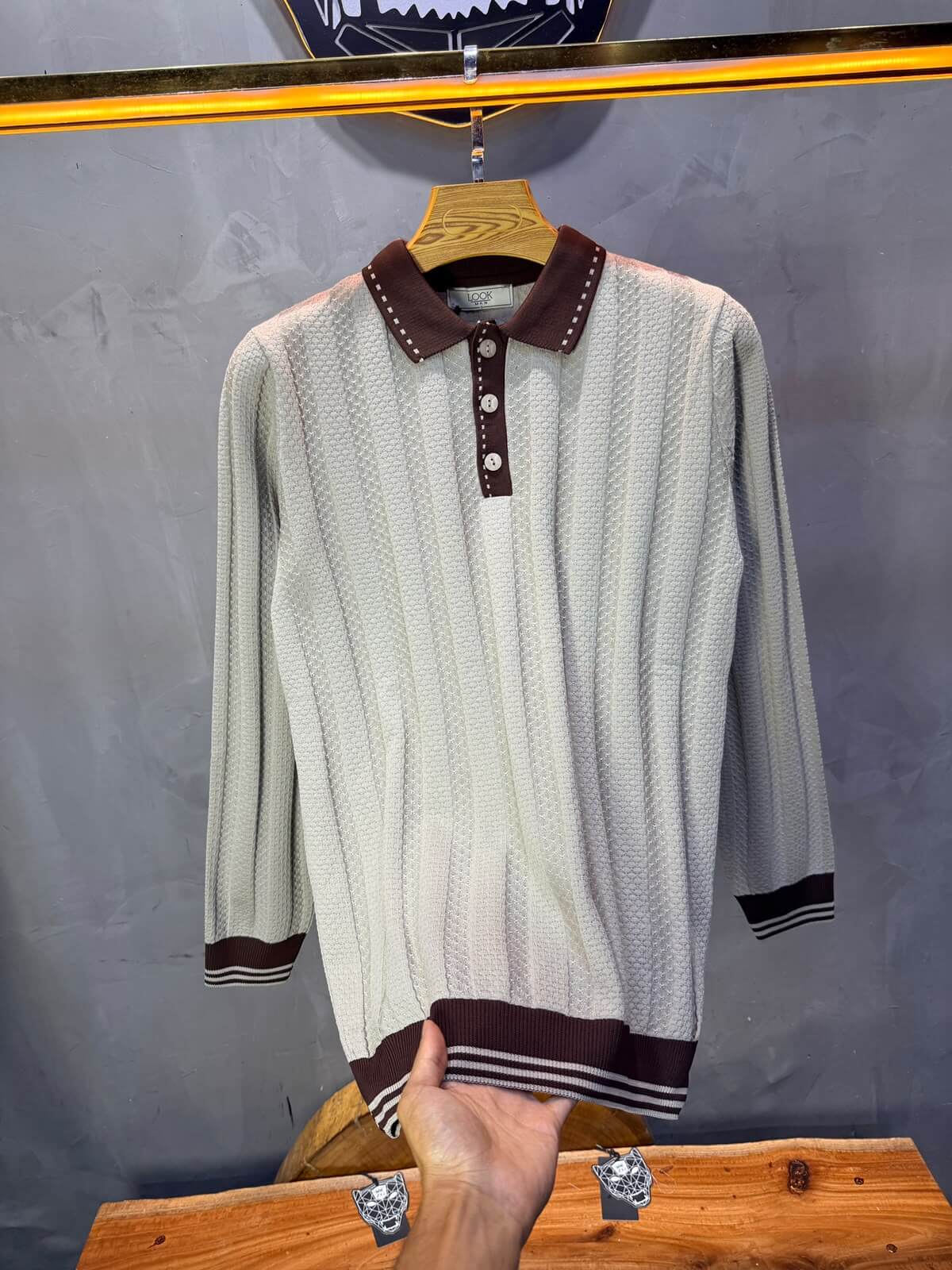 Pull homme  à col polo Regular Beige foncé 8005