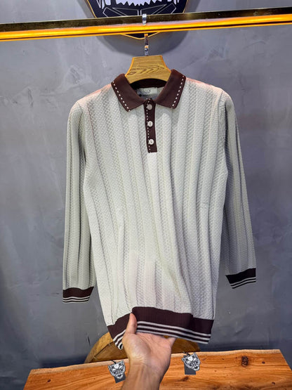 Pull homme  à col polo Regular Beige foncé 8005
