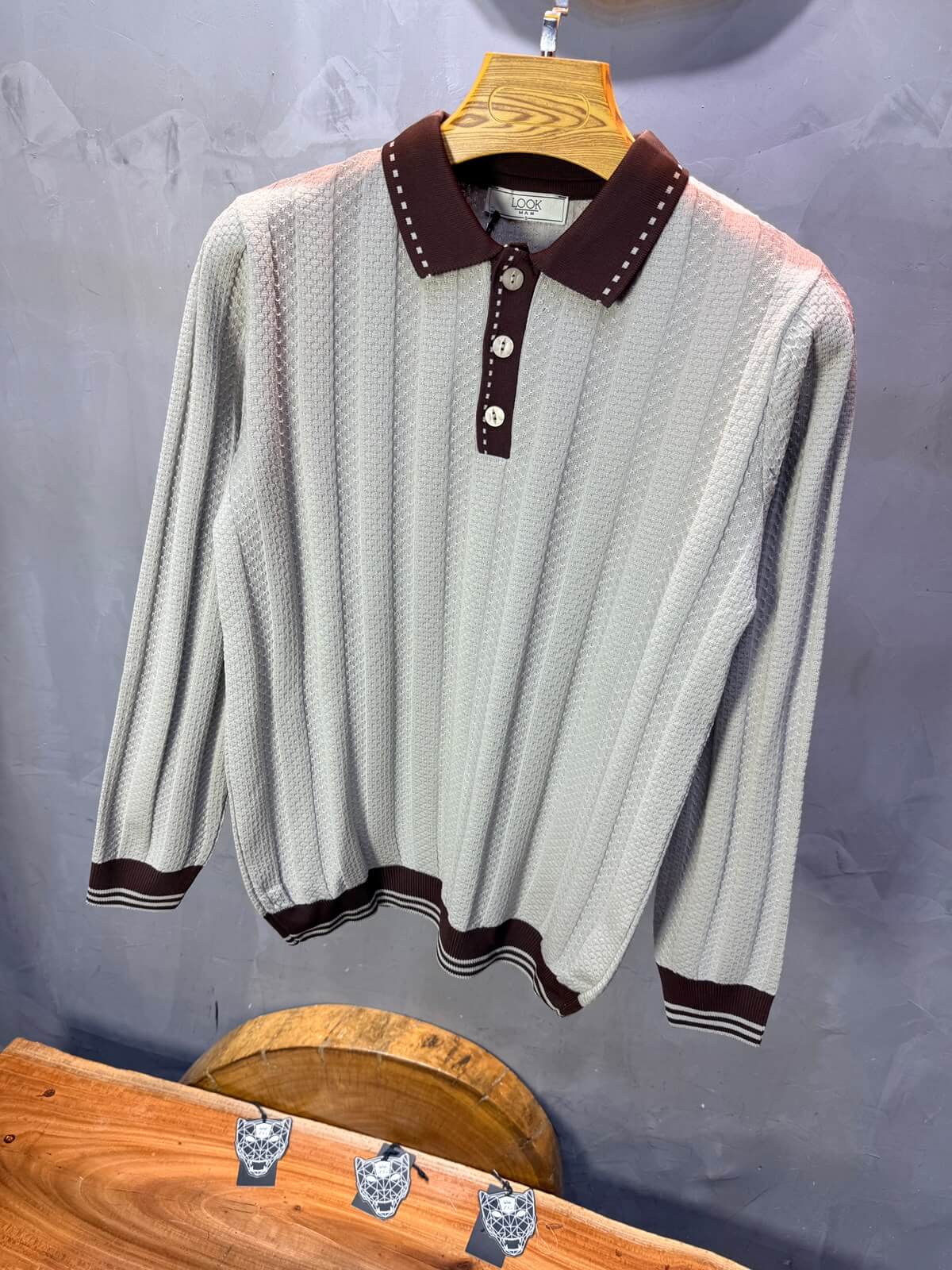 Pull homme  à col polo Regular Beige foncé 8005