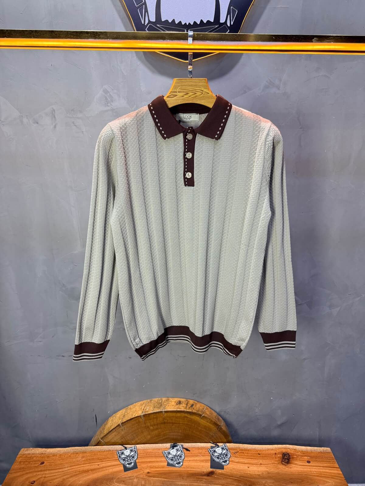 Pull homme  à col polo Regular Beige foncé 8005