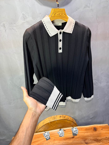 Pull homme  à col polo Regular Noir 8005