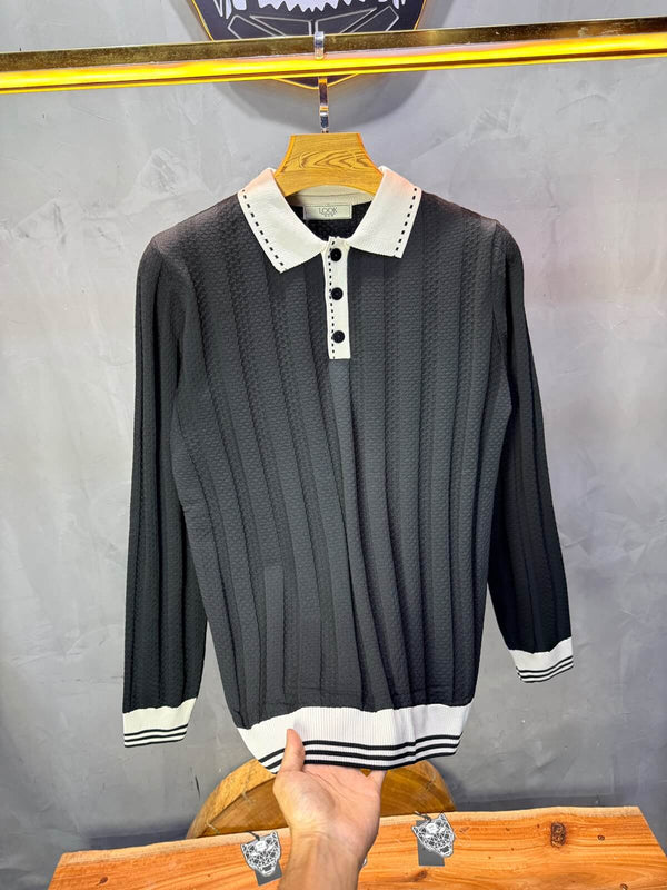 Pull homme  à col polo Regular Noir 8005