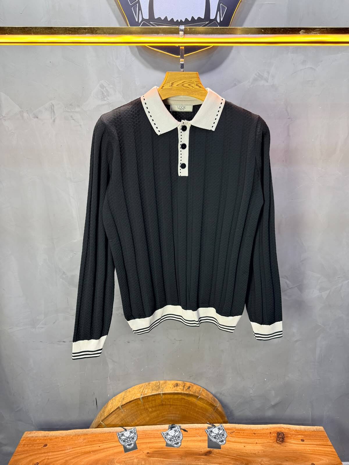 Pull homme  à col polo Regular Noir 8005