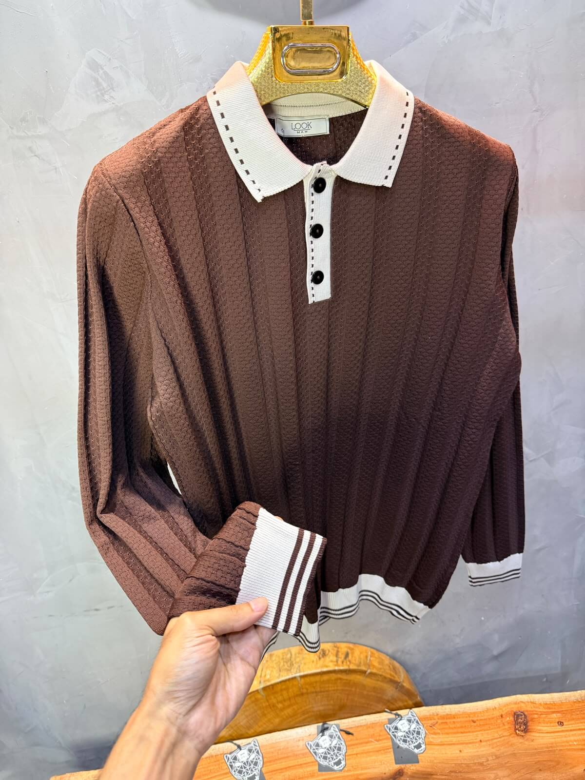 Pull homme  à col polo Regular Brown 8005
