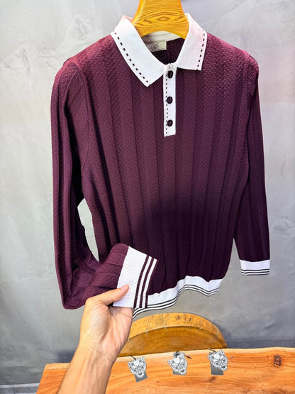 Pull homme  à col polo Regular Bordeaux 8005