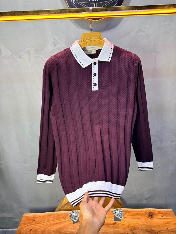 Pull homme  à col polo Regular Bordeaux 8005