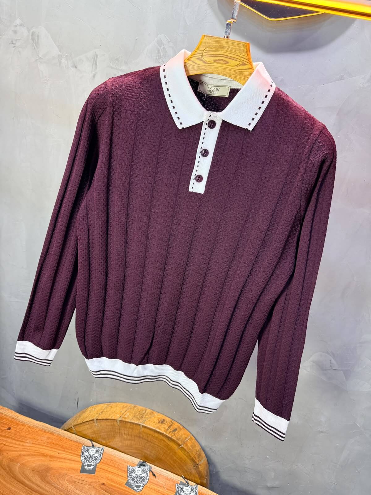Pull homme  à col polo Regular Bordeaux 8005