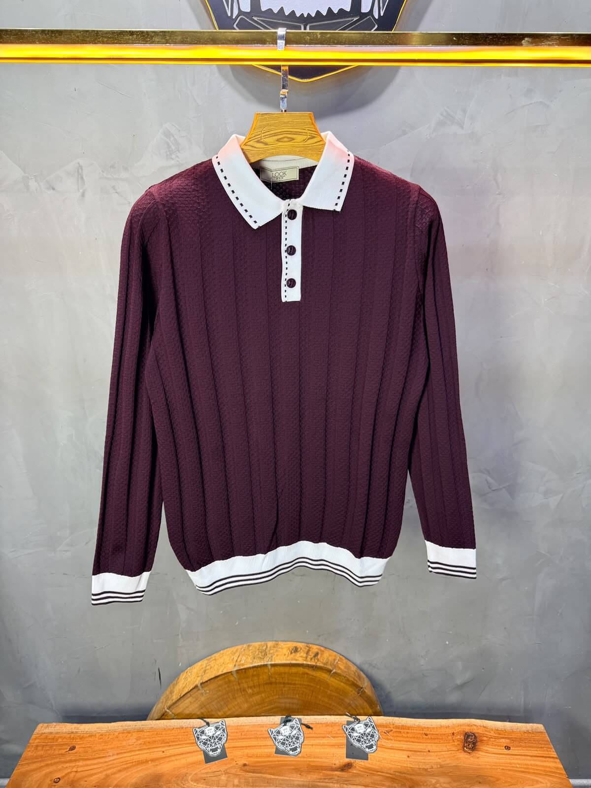 Pull homme  à col polo Regular Bordeaux 8005