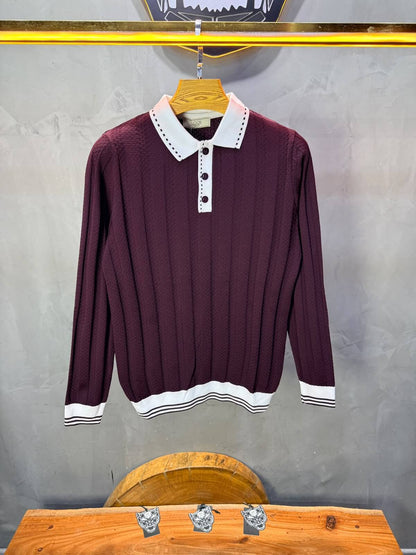 Pull homme  à col polo Regular Bordeaux 8005