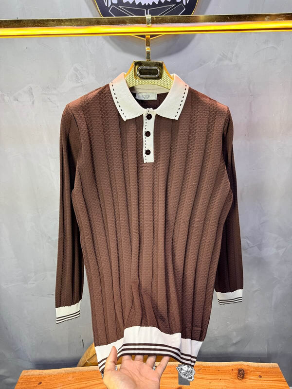 Pull homme  à col polo Regular Brown 8005