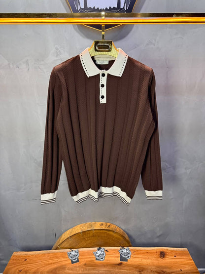 Pull homme  à col polo Regular Brown 8005