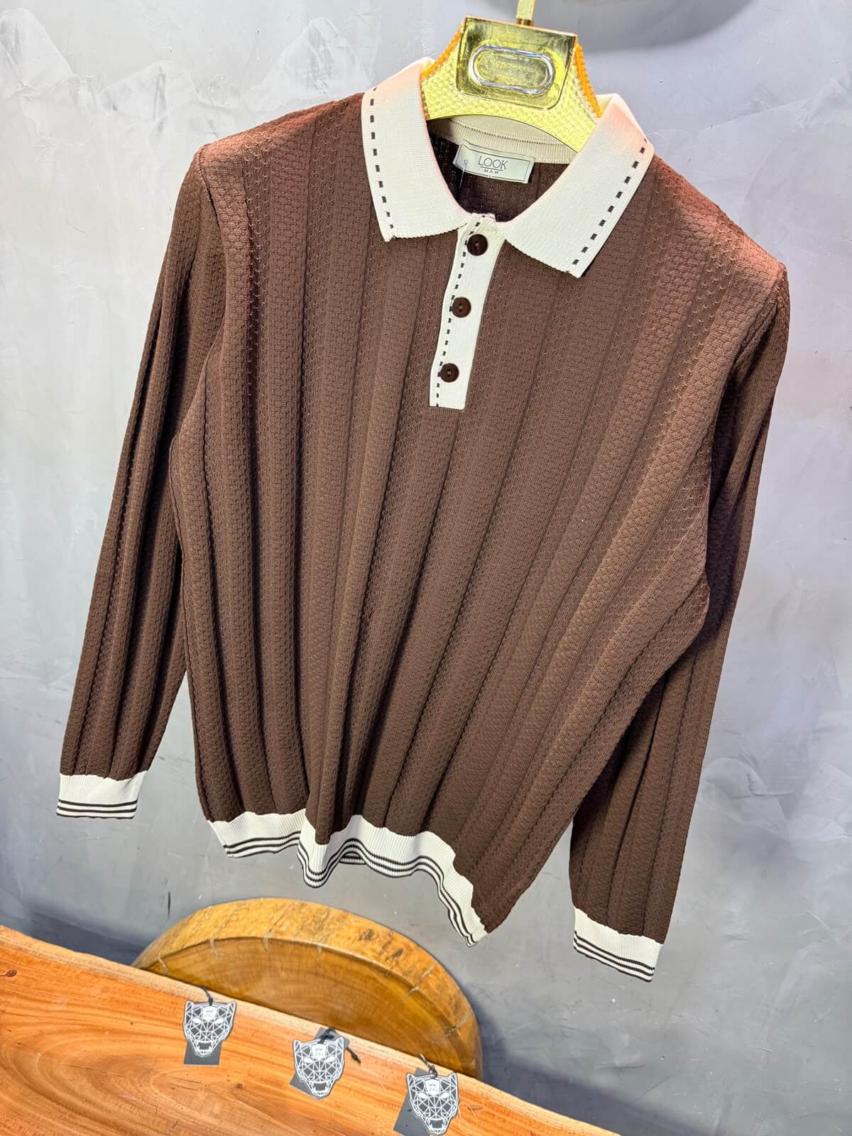 Pull homme  à col polo Regular Brown 8005
