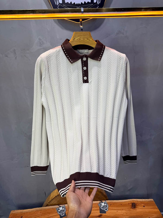 Pull homme  à col polo Regular Beige clair 8005