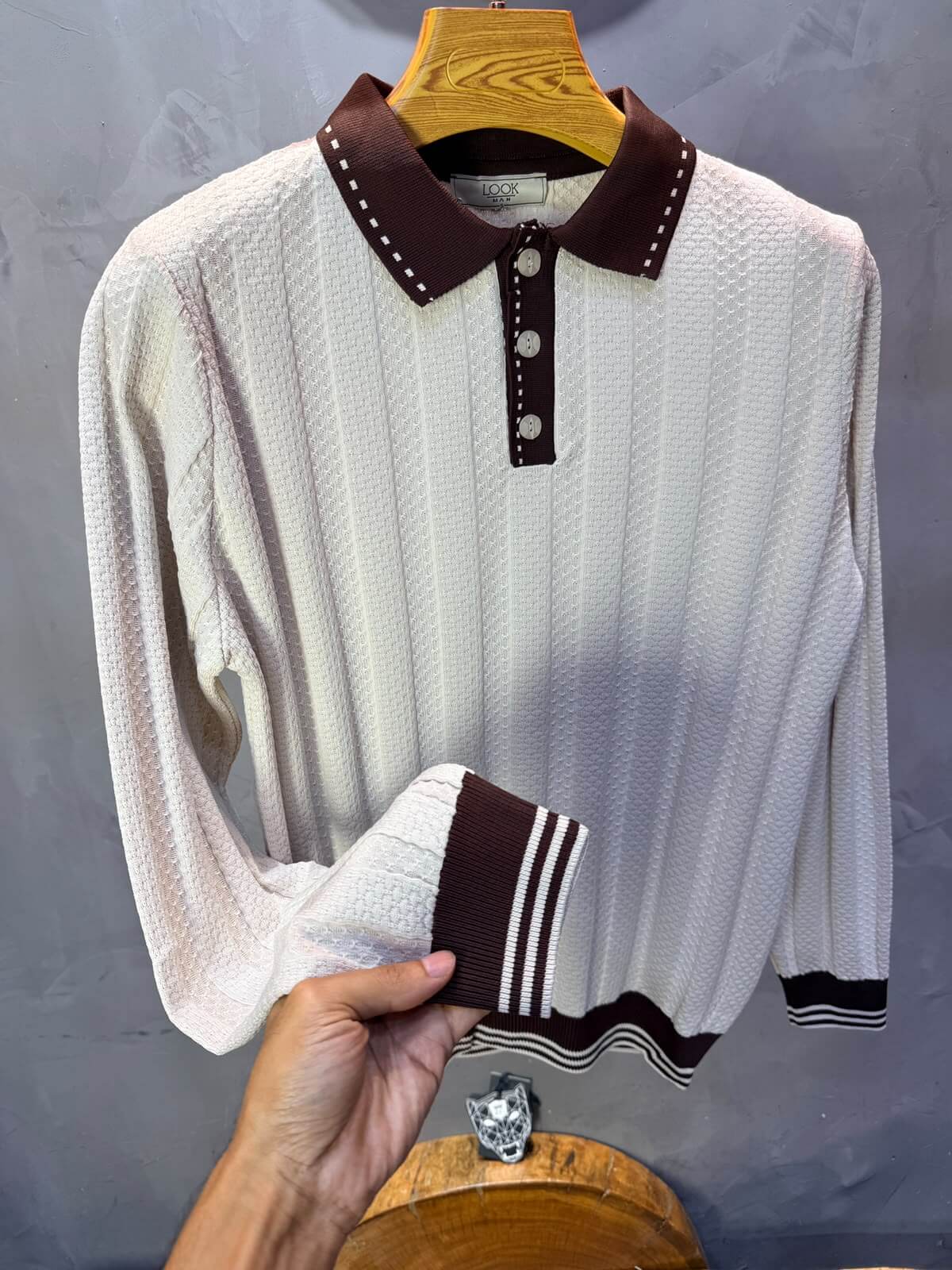 Pull homme  à col polo Regular Beige clair 8005