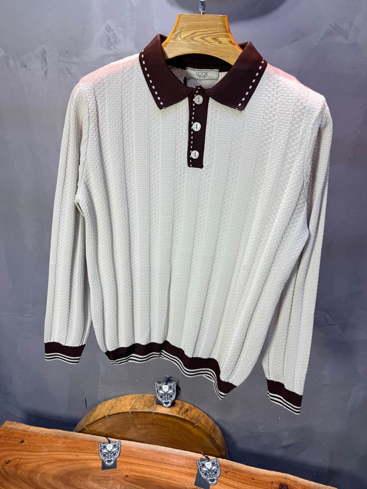 Pull homme  à col polo Regular Beige clair 8005